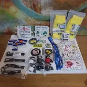 Junk Drawer Lot - Plaque, Socks, Stickers, Patches,Bike Bell, Misc.