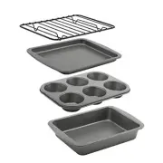 4-Piece Nonstick Steel Toaster Oven Set with Sheet Pan, Rack, Cake Pan, and