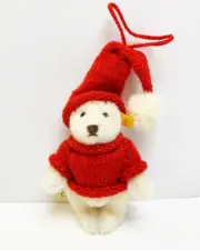 MIB Steiff Mohair White Bear Red Knit Christmas Tree Holiday Ornament 030000