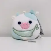 Squishmallows Belana Clip-On Cow 3" Plush Keychain KellyToy Easter Green Scarf