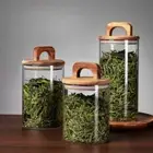 with Handle Airtight Canister Wood Lid Food Container for Tea Coffee Beans