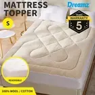 Dreamz Mattress Topper Protector 100% Cotton Wool Underlay Reversible Single