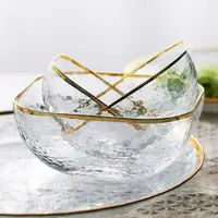 在飛比找ETMall東森購物網優惠-日式心形碗愛心玻璃碗方形碗金邊甜品沙拉碗可愛點心碗網紅早餐碗