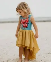 Oopsie Daisy Girl's Floral Mustard Teal Hi-Low Dress Size 12 NWT Vacation Beach