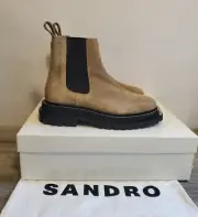 Sandro 'Noha' Suede Chelsea Leather Boots RRP £409 Size 40 Uk 7 With Dustbag