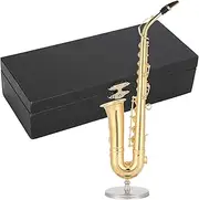 Baxnore Miniature Alto Saxophone Model, 19cm Mini Saxophone Instrument Ornament with Stand Case, Gold Plated Instrument Model for Home Desk