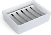 Ceramic Soap Dish with Stainless Steel Draining Holder for Bathroom.