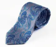 Mens Silver & Light Blue Paisley Patterned 8Cm Neck Tie