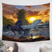 Legendary Beach Unicorns in Sunset Tapestry