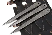 Custom Handmade 1095 Damascus Steel Throwing Knives Set With Leg Leather Pouch.