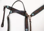 Buckstitch Turquoise Brown Leather Browband Headstall & Breastcollar Tack Set