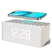 Wooden Sound Machine Alarm Clock for Bedroom, Bluetooth Speaker, A-white