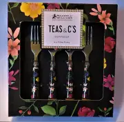 BLACK MAXWELL & WILLIAMS TEAS & C’S CONTESSA CAKE FORKS–SET OF 4 NEW IN GIFT BOX