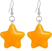 [Peasimy] Colorful Fluorescence Resin Star Shape Earrings Neon Geometric Candy Color Dangle Drop for Women Costume Accessory Party