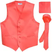 New Men's coral vest Tuxedo Waistcoat_1.5" necktie & hankie set wedding formal