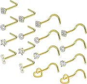 [Kwoencxi] 18G 20G Nose Rings Studs Stainless Steel L Shaped Screw Nose Rings Hypoallergenic Cubic Zirconia Nostril Nose Piercing Jewelry for Women Men Silver