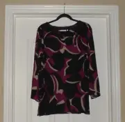 Chico's TRAVELERS LEAF PRINT TUNIC TOP Size 3 XL 16 18 Wicked Plum Black NWT $90