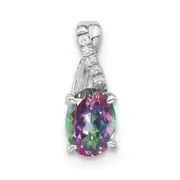 Solid 14k White Gold Oval Mystic Fire Topaz and Simulated CZ Pendant
