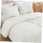 Quilt King Size Cream White, Velvet Lightweight Plush Plaid Bedspread, Soft