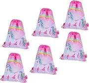 Vaguelly 6 Pcs Unicorn Drawstring Backpack Lightweight Nonwoven Outdoor Bag for School Beach Gym and Travel with Creative Unicorn Horse Print