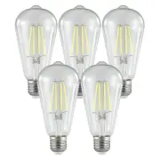 5 x LED ST64 Vintage Filament Light Globes Edison Bulb E27 8W 6000K Daylight SAA