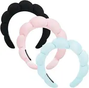 Sponge Terry Towel Cloth Fabric Headband,3Pcs Mimi and Co Spa Headband,Spong Headband Hair Bands Spa Headbands,Puffy Soft Sponge and Terry Towel Cloth Fabric Hair Band,Spong Hairband Hook,Mixcolor B