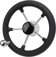 304 Stainless Steel Boat Steering Wheel, 11 Inch 5 Spoke 25 Deg Marine Steering Wheel with Turning Knob, Foam Grip for Boat Yacht, Fits Standard 3/4 Inch Tapered Shafts