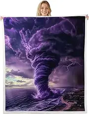 Erosebridal Purple Tornado Kids Fleece Blanket Lightning 40"X50" Sherpa Blanket for Boys Girls Bed Sofa Couch,Natural Disaster Dark Clouds Throw Blanket Tornado Pattern Fuzzy Blanket