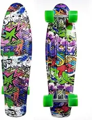 27 Inch Mini Cruiser Skateboard,Complete Plastic Retro Board with 60x45mm PU Casters/Speed Bearing for Kids Youths Beginners, 330 Ibs