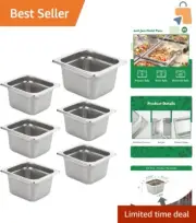 Durable Anti-Jam 6-Piece Hotel Pan Set, 1/6 Size, 4" Deep - Perfect for Buffets