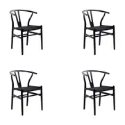 Ark Wishbone 4pc Set Dining Chair Replica Hans Wenger Beech Timber Wood Black
