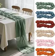 6Pcs Long Cheesecloth Table Runners, FHDUSRYO Gauze Table Runner, Boho Tablecloths Semi Sheer Wedding Table Decoration in 6 Cream Colors for Birthday, Valentine, Party (90 x 300cm)
