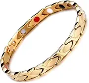 HiTreasure Men Women Gold Titanium Steel Negative Ions Germanium Magnetic Therapy Bracelet for Pain Arthritis