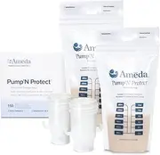 Ameda Pump'N Protect Breastmilk Storage Bag 6oz, 150pc, Baby Essentials, Breastfeeding Supplies, Resealable Breast Milk Storage Bags for Refrigerator or Freezer, BPA Free, Includes 2 Bag Adapters