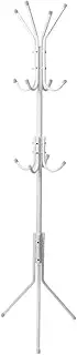 Leona Co Coat Rack Freestanding, Metal Coat Rack Stand with 12 Hooks and 3 Legs, Hats Hanger Holder for Clothes, Jacket, Purse, Scarf, Umbrella Coat Tree Stand (White)