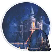 Scary Haunted House Halloween Round Beach Towel