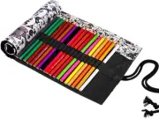 36 Slot Colored Pencil Roll Up Case, Color Pencil Wrap Roll Up Pen Case, Canvas