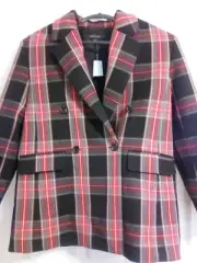 Ann Taylor red and black plaid double breasted blazer jacket Size 6 petite