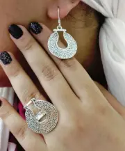 "925 Sterling Silver Filigree Teardrop Earring Ring Set Tribal Ethnic Bohemian