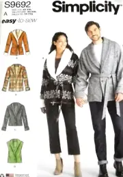 Jacket Vest Belt Unisex Size XS-XXL Simplicity 9692 Sewing Pattern