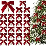 24pack Burgundy Small Velvet Christmas Bows for Christmas Trees, Small Velvet Bows Tabletop Christmas Tree Bows Ornament