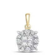 14kt Yellow Gold Princess Round Diamond Cluster Pendant 1/4 Cttw