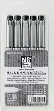 Zig Mill|enium Assortment 5 PC Marker, Black