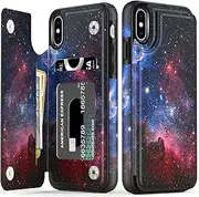 LETO iPhone X Case,iPhone Xs Case,Leather Wallet Case with Fashionable Flower Designs for Girls Women,Flip Folio Cover Kickstand Card Slots,Protective Phone Case for iPhone X/Xs Nebula