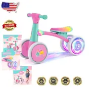 Compact Unicorn Baby Balance Bike with Colorful Lighting for Ages 12-24