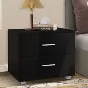 ALFORDSON 2 Drawers Bedside Table Eitel Gloss Nightstand (Black)