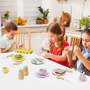 兒童過家家玩具 鍋具餐盤套裝 小孩仿真廚房 木製餐盤玩具 女孩禮物