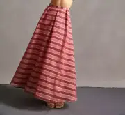 Anthropologie Eva Franco Gold Pink Burgundy Striped Maxi Ball Gown Skirt Sz XS