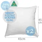 2 x Aus Made Premium Memory Resistant Cushion Inserts Polyester Fibre 45x45CM