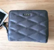 New with Tag DKNY Luxe Diamond-Quilted Leather Square Fold Zipped Wallet Gray